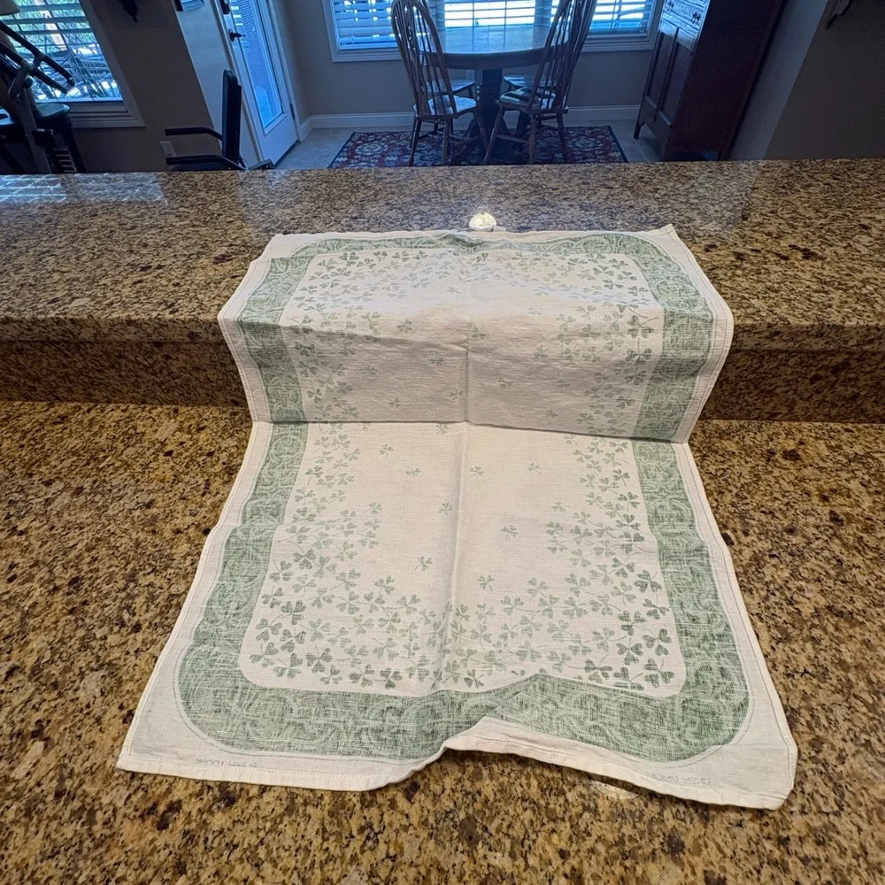 Irish Linen Shamrock Print Tea Towel by Irish Looms Souvenir Gift Celtic Chain